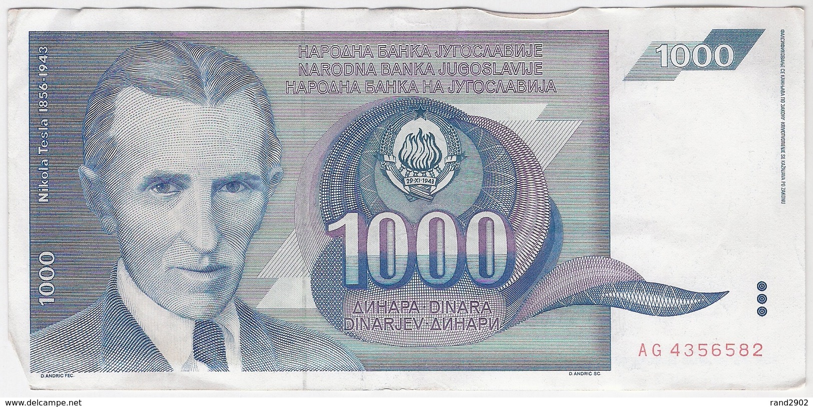 Yugoslavia 1000 Dinara 1991 (10) P-110 /010B/ - Joegoslavië