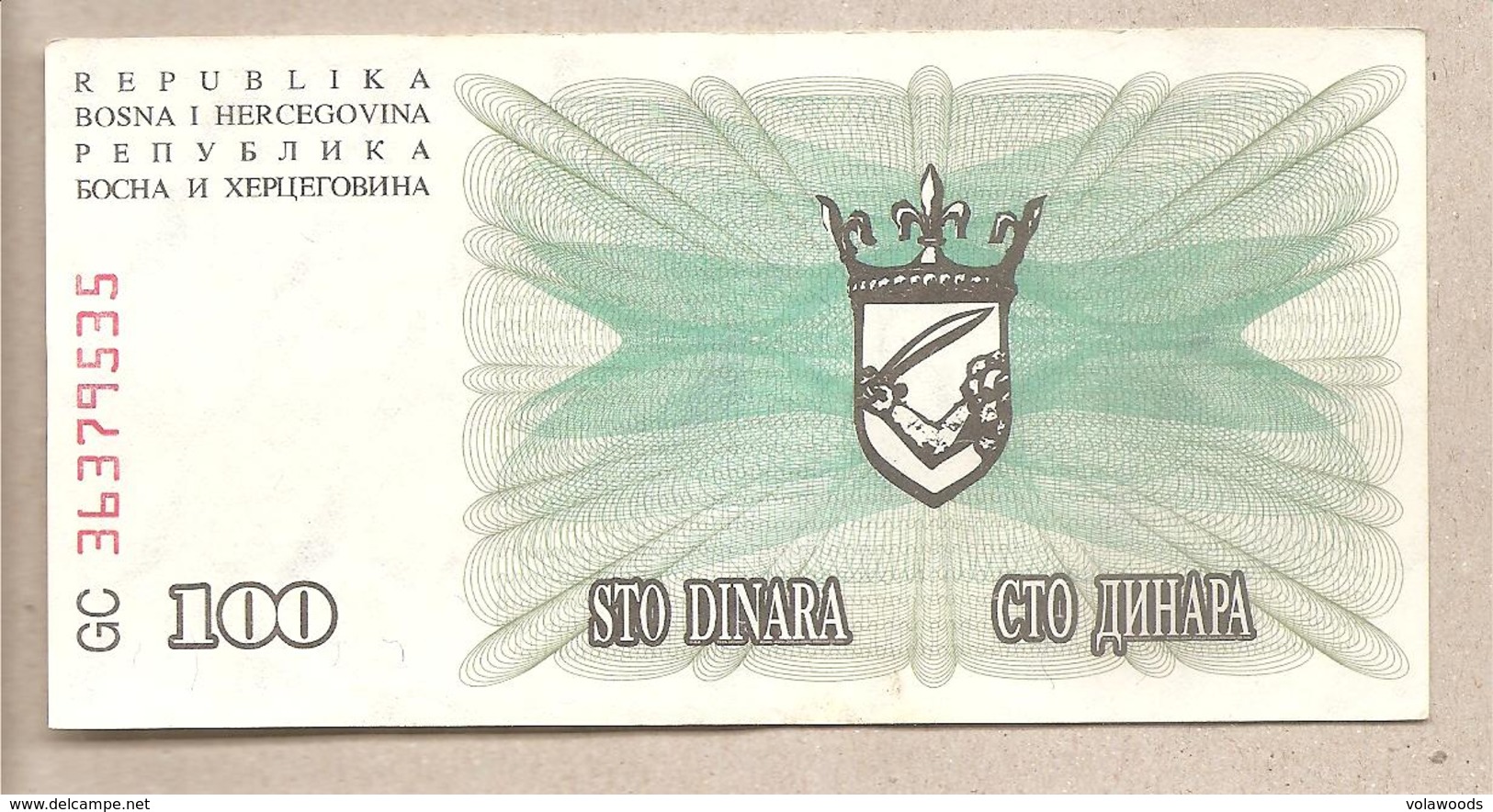 Bosnia Erzegovina - Banconota Circolata Da 100 Dinari P-13a - 1992 - Bosnia Erzegovina