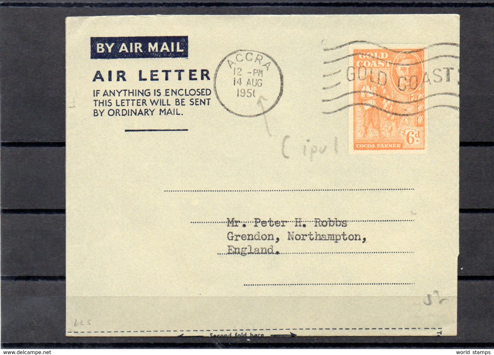 GOLD COAST 14/8/50 AIRLETTER - Côte D'Or (...-1957)