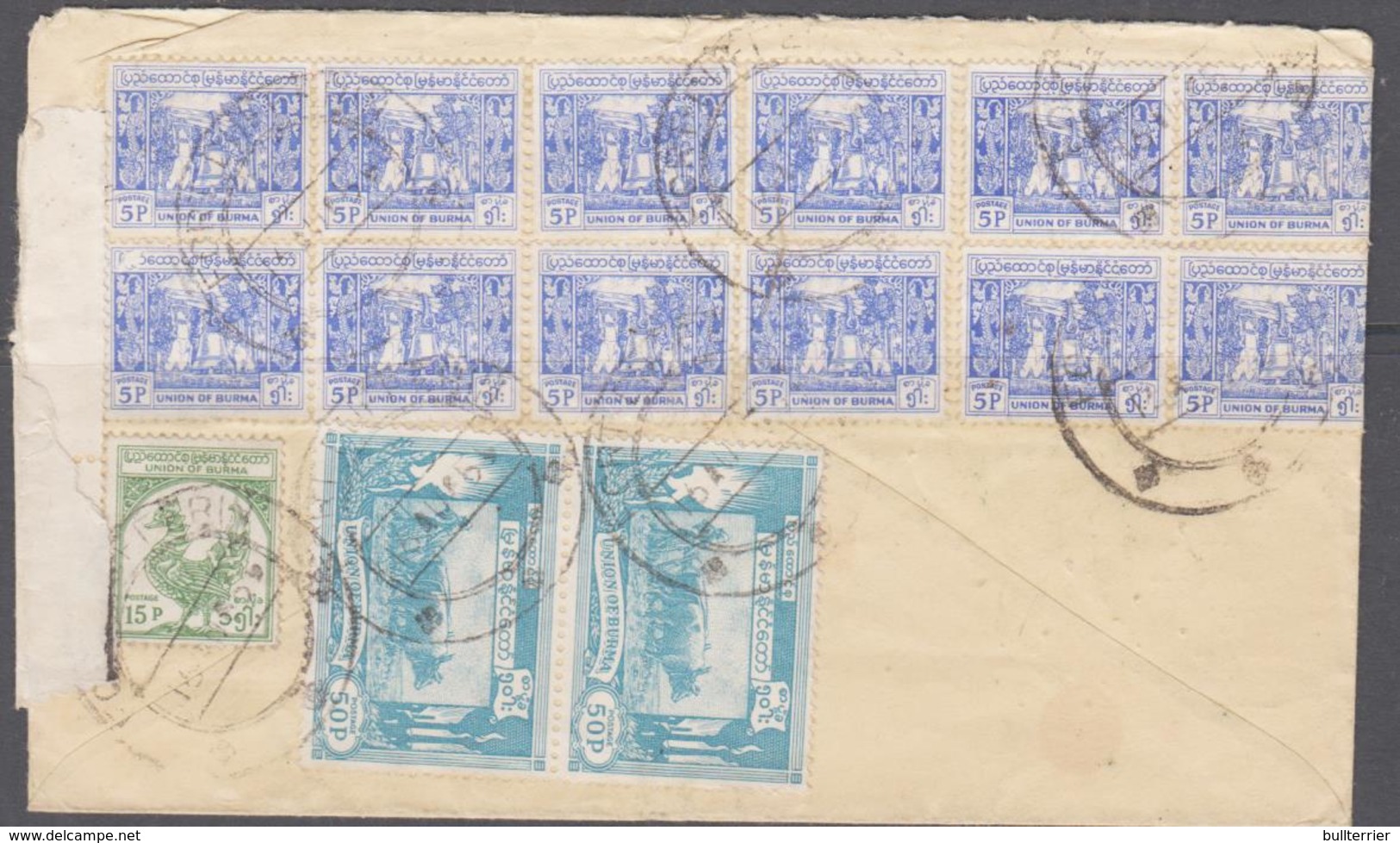 MYANMAR - 1955 - REG AIRMAIL COVER  FORT DUFFERIN T0 LONDON ,LARGE MULTIPLE FRANKING - Myanmar (Burma 1948-...)