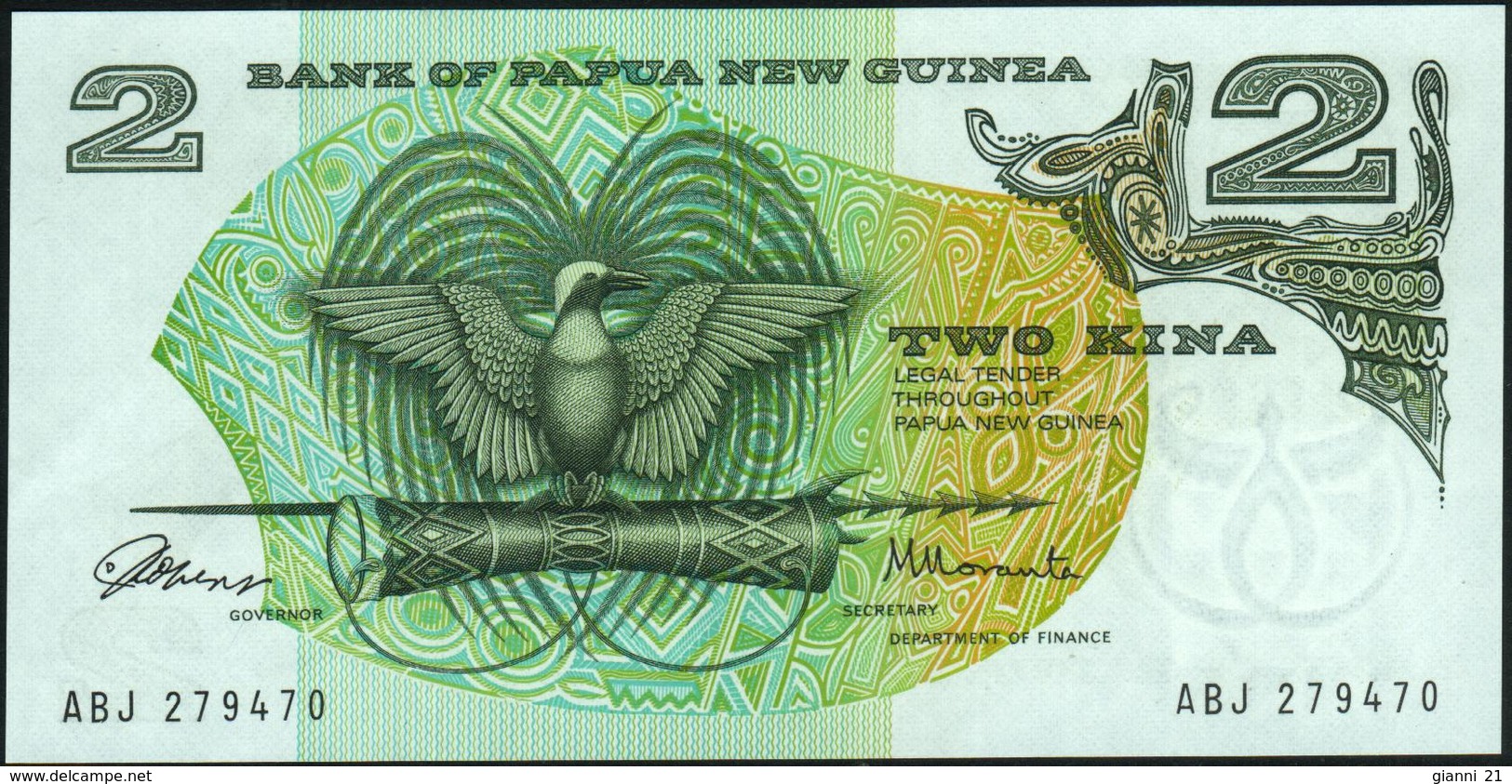 PAPUA NEW GUINEA - 2 Kina Nd.(1975) {Signature 1} {sign. ToRobert & Morauta} AU-UNC P.1 - Papoea-Nieuw-Guinea