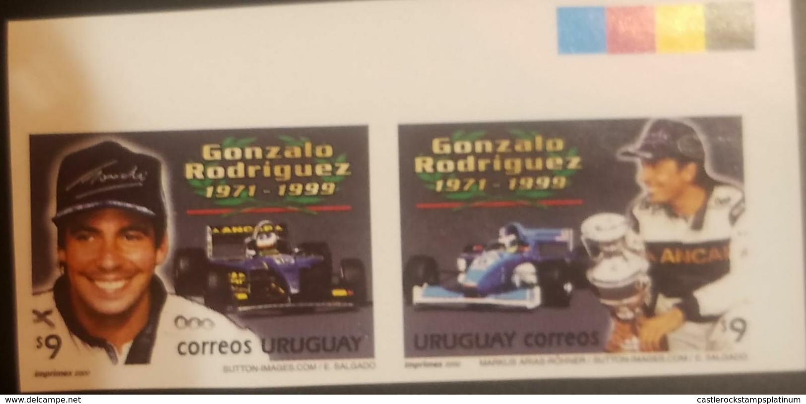 O) 2000 URUGUAY,IMPERFORATED,GONZALO RODRIGUEZ - RACE CAR DRIVER  -HOLDING TROPHY -LIGHT BLUE CAR -SC 1877, MNH - Uruguay