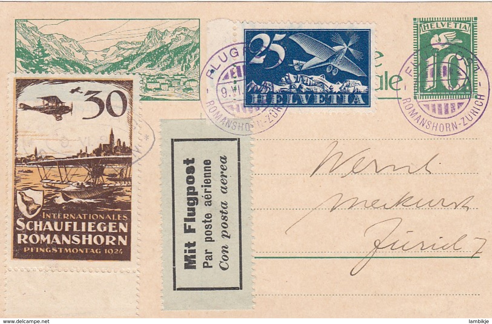 Schweiz Flugpostkarte Luftpost 1924 - Storia Postale