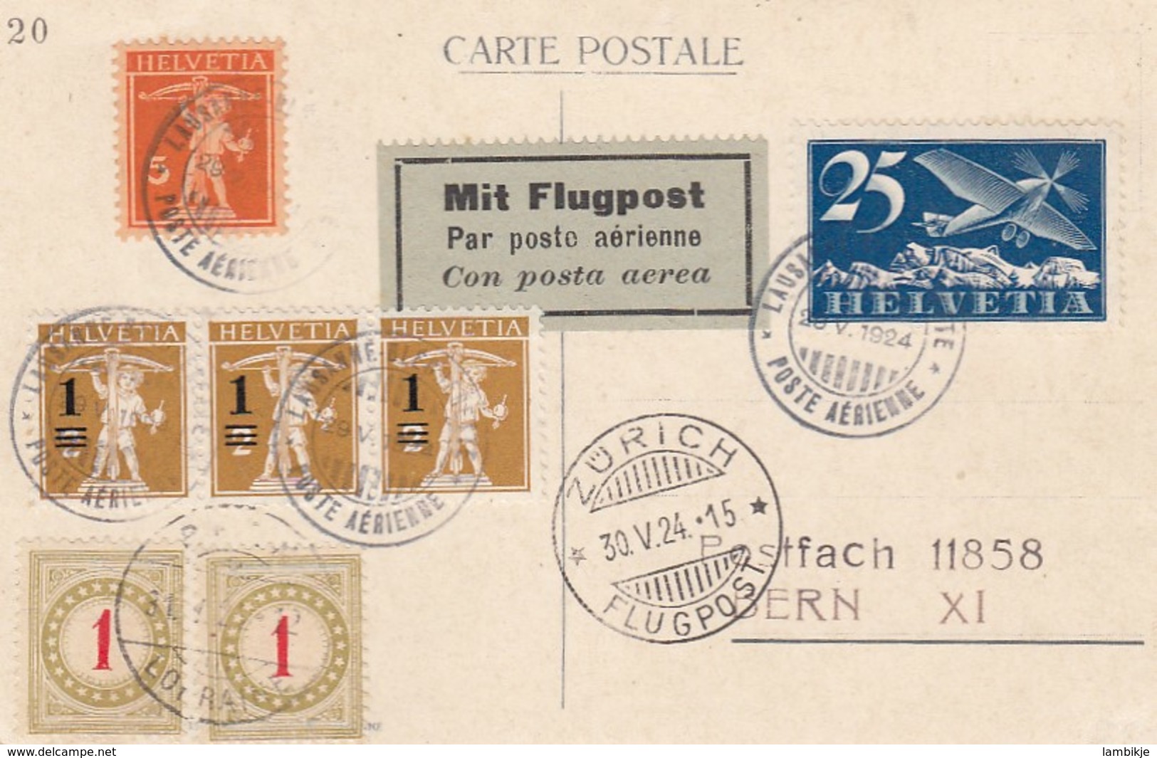 Schweiz Flugpostkarte Luftpost 1924 - Storia Postale