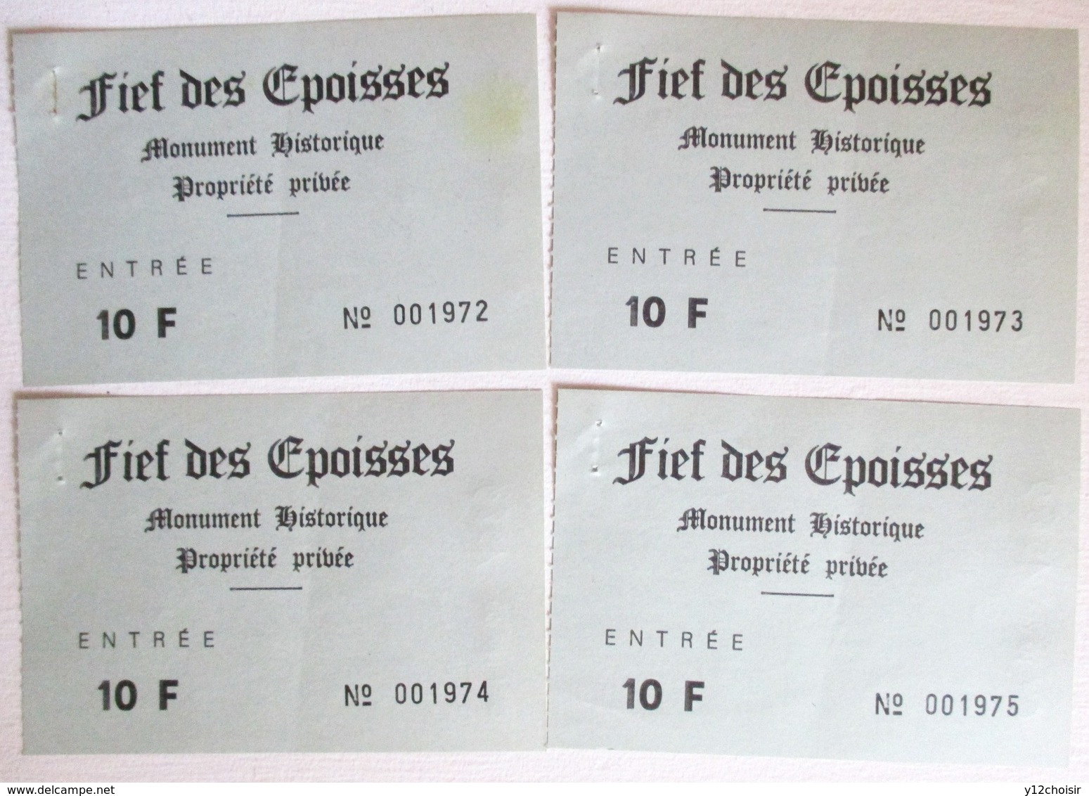 4 TICKETS Mai 1989 BILLETS ENTREE FIEF DE EPOISSES COMMUNE DE BOMBON SEINE ET MARNE MELUN - Tickets D'entrée