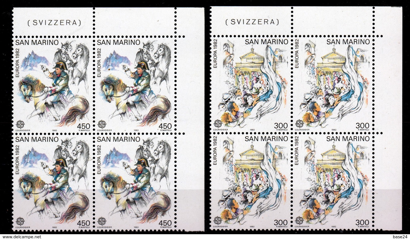 1982 San Marino Saint Marin EUROPA CEPT EUROPE NAPOLEONE 4 Serie Di 2v. Quartina MNH** Bl.4 - Rivoluzione Francese