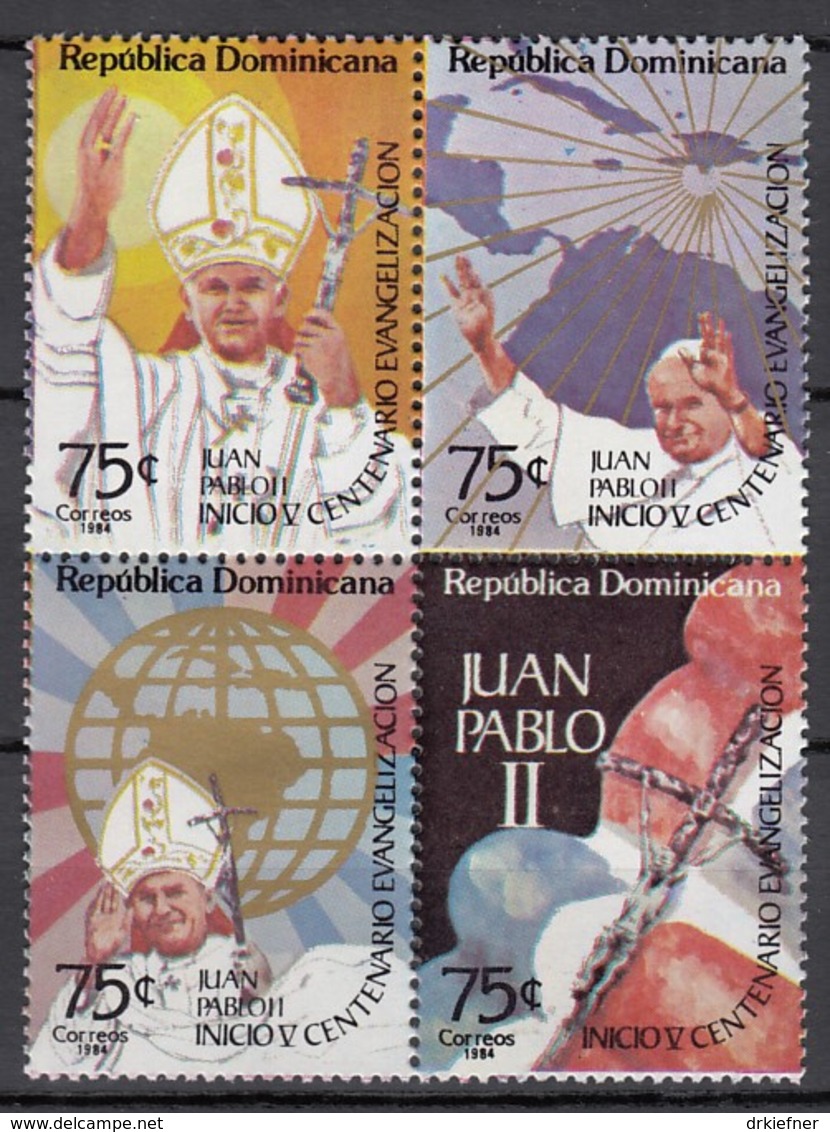 DOMINIKANISCHE REPUBLIK 1439-1442, 4erBlock, Postfrisch **, Besuch Von Papst Johannes Paul II, 1984 - Dominikanische Rep.