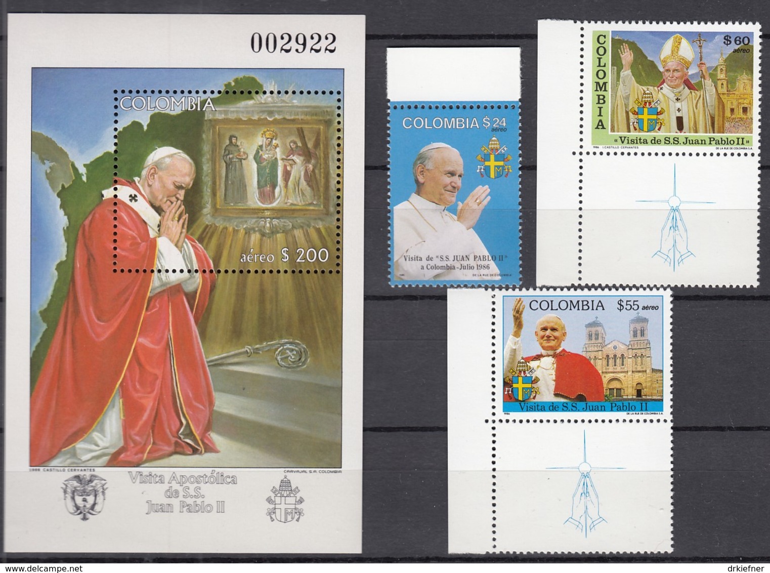 KOLUMBIEN 1668, 1674-1675 + Block 39, Postfrisch **, Besuch Von Papst Johannes Paul II, 1986 - Kolumbien