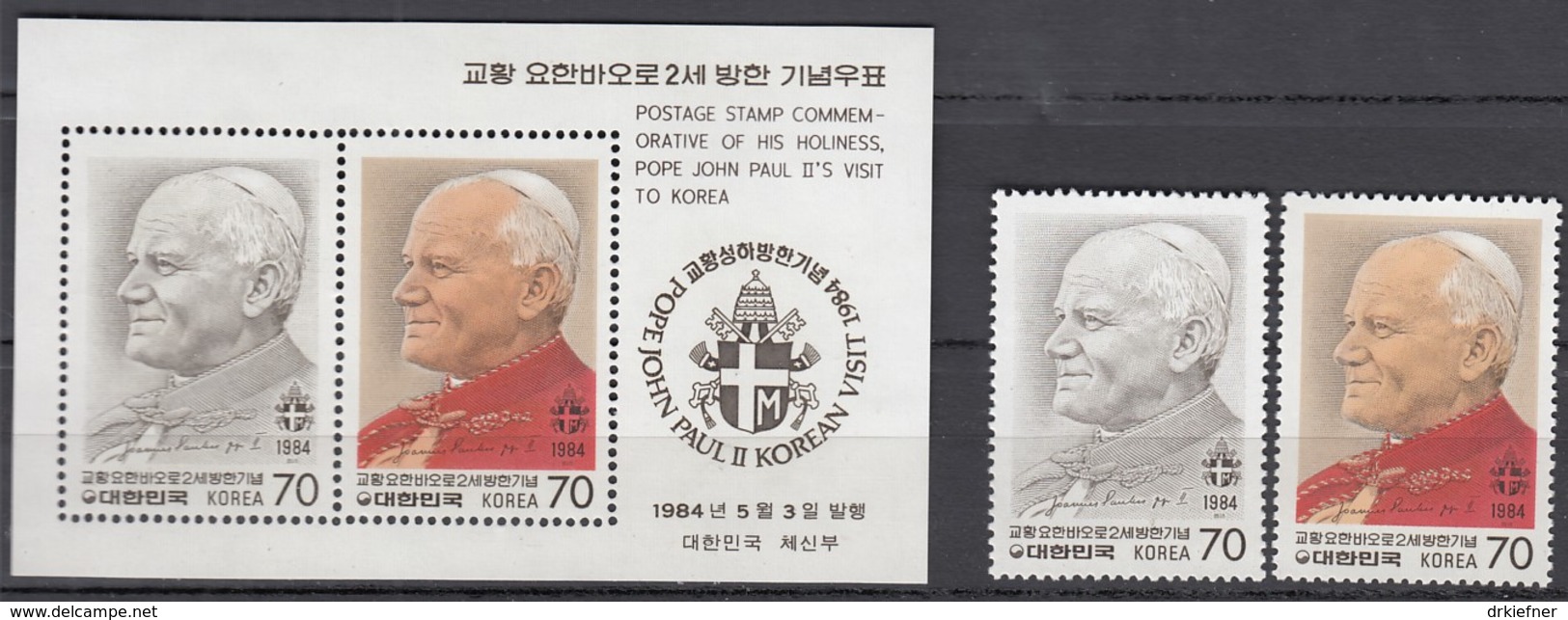 KOREA 1367-1368 + Block 486, Postfrisch **, Besuch Von Papst Johannes Paul II, 1984 - Korea (Süd-)