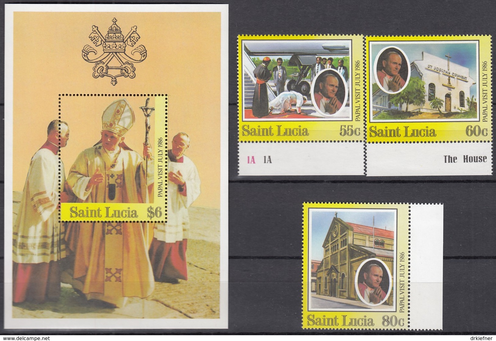 SAINT LUCIA 844-846 + Block 49, Postfrisch **, Besuch Von Papst Johannes Paul II, 1986 - St.Lucia (1979-...)