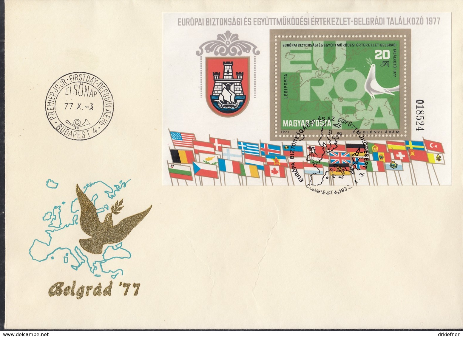 UNGARN Block 126 A, FDC, Europa Mitläuferausgabe:  KSZE 1977 - 1977