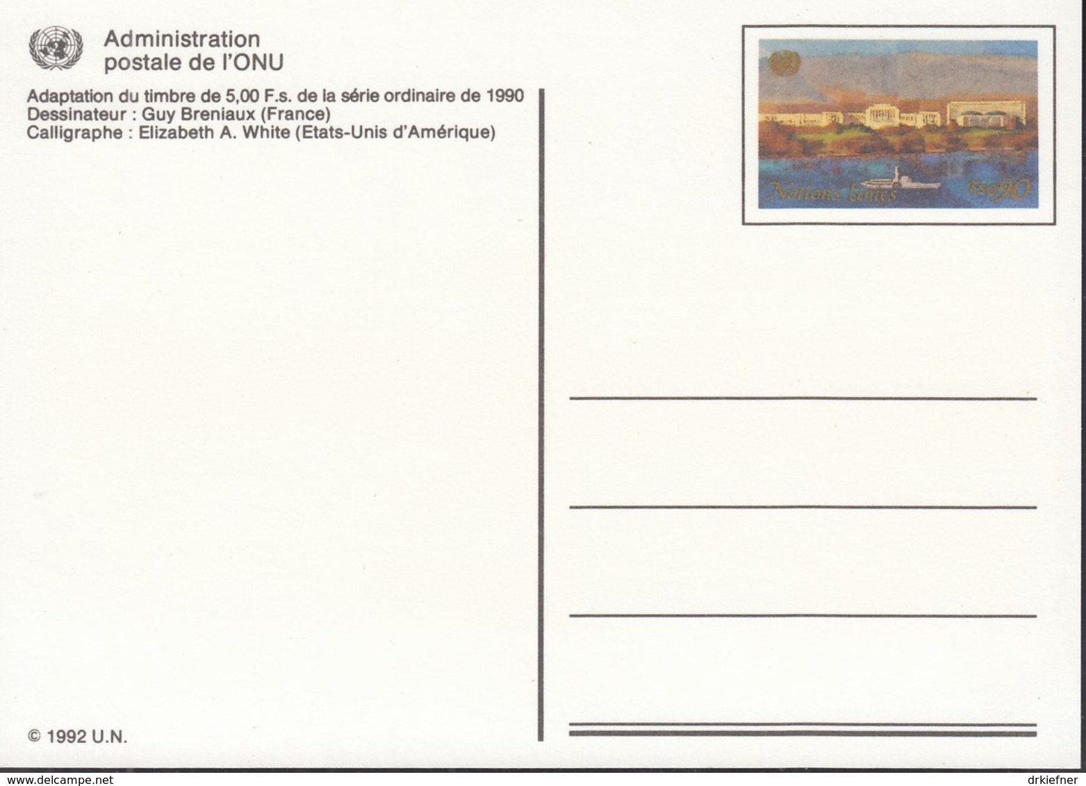 UNO GENF, Postkarte P 8, Ungebraucht *, Palais Des Nations 1992 - Briefe U. Dokumente