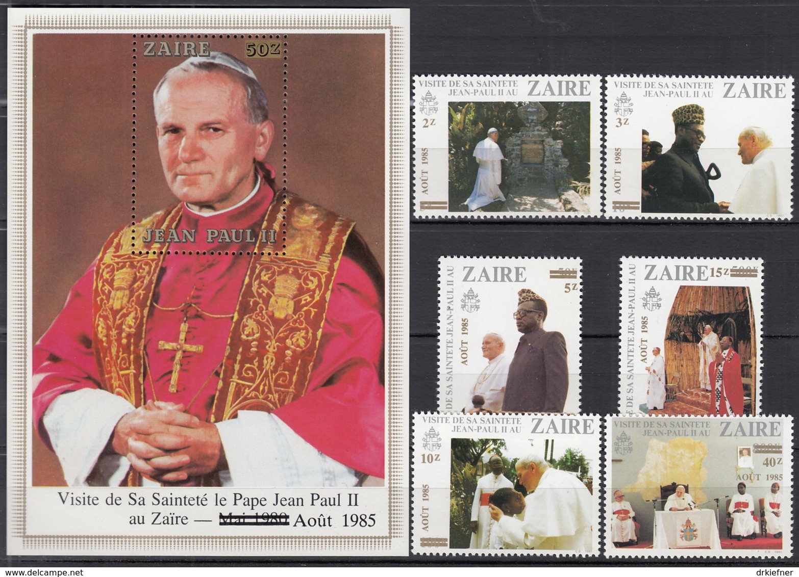 ZAIRE 897-902 + Block 52, Postfrisch **, Besuch Von Papst Johannes Paul II, 1985 - 1980-1989
