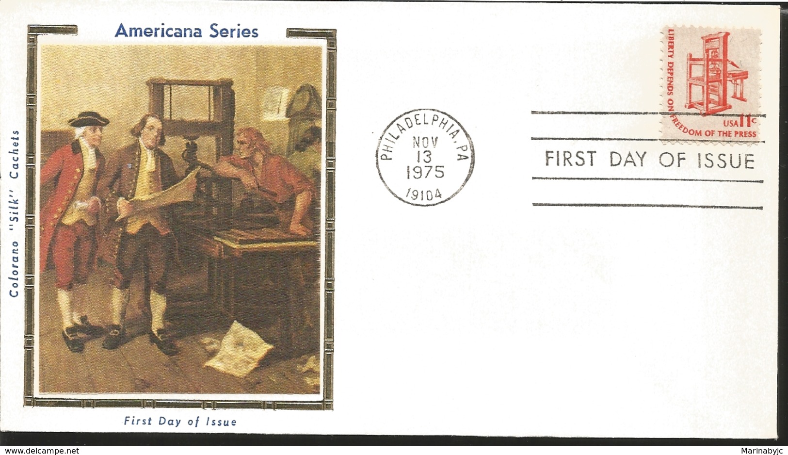 J) 1975 UNITED STATES, AMERICANA SERIES, LIBERTY DEPENDS ON FREEDOM OF THE PRESS, MASONIC GRAND LODGE, FDC - Otros & Sin Clasificación