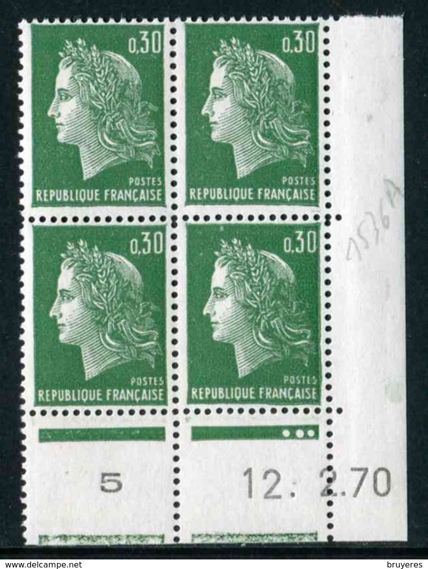 Bloc De 4 Timbres** De 1967-69 Gommés "0,30 - Type Marianne De Cheffer" Avec Date 12 . 2 . 70 (3 Points) - 1960-1969