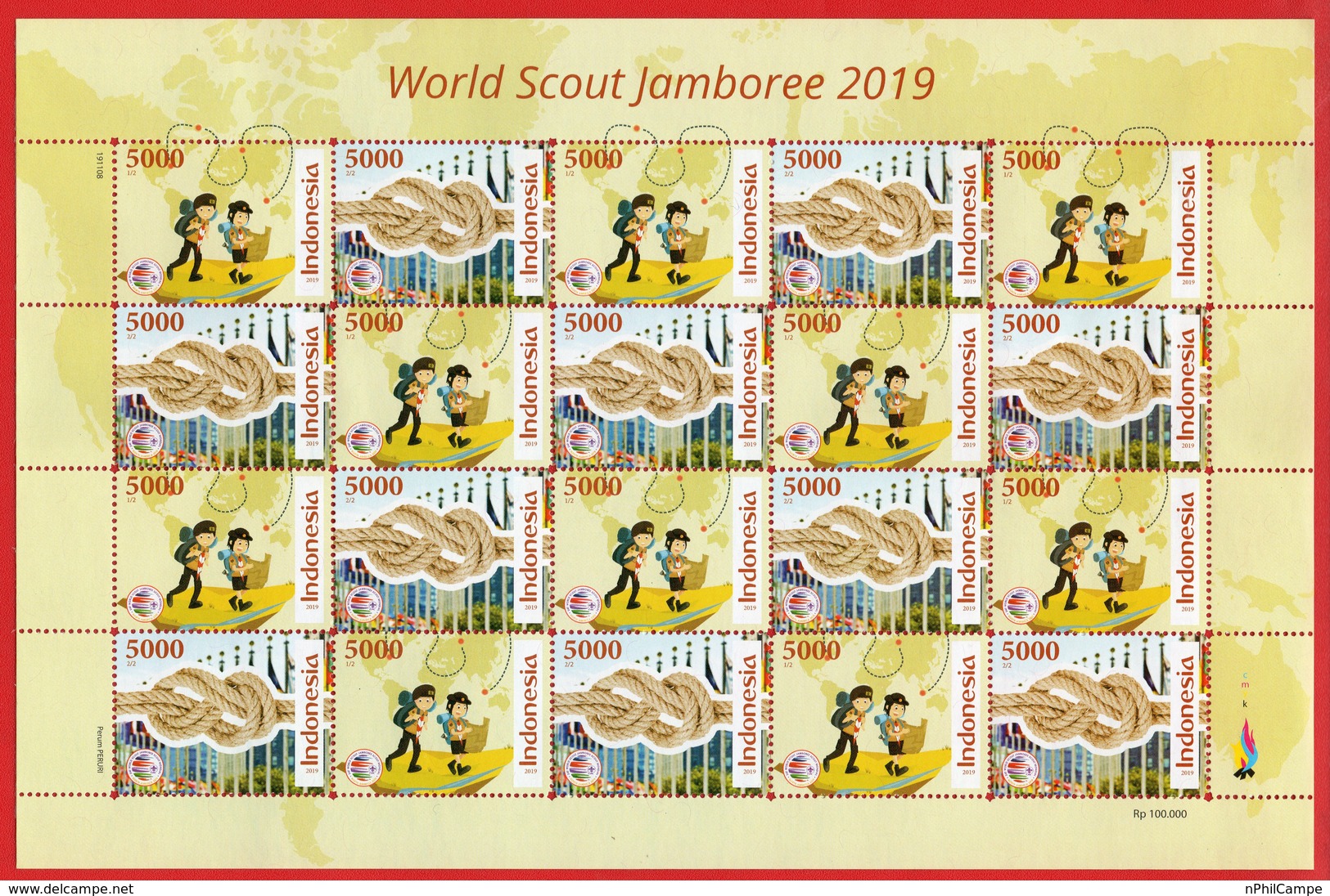 Indonesia 2019, Stamp Full Sheet, 24th World Scout Jamboree-Scout Mondial North Amerika 2019 MNH - Unused Stamps