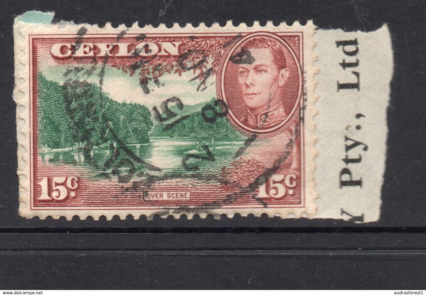 15c KGVI CEYLON Postally Used Stamp On Paper Dated  8 November 1941 - Ceylon (...-1947)