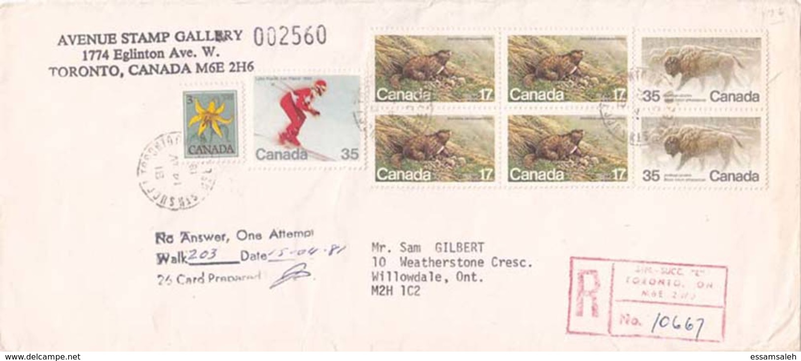 CAS14657 Canada 1981 Registered Cover Franking Combination 4.83$ - Addressed Willowdale - Covers & Documents