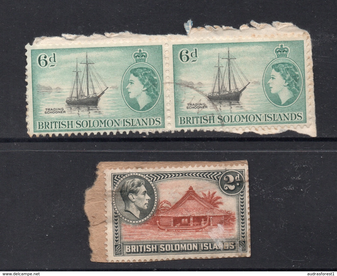 2d KGVI, 6d(2) QEII BRITISH SOLOMON ISLANDS Postally Used Stamps On Paper - Iles Salomon (...-1978)