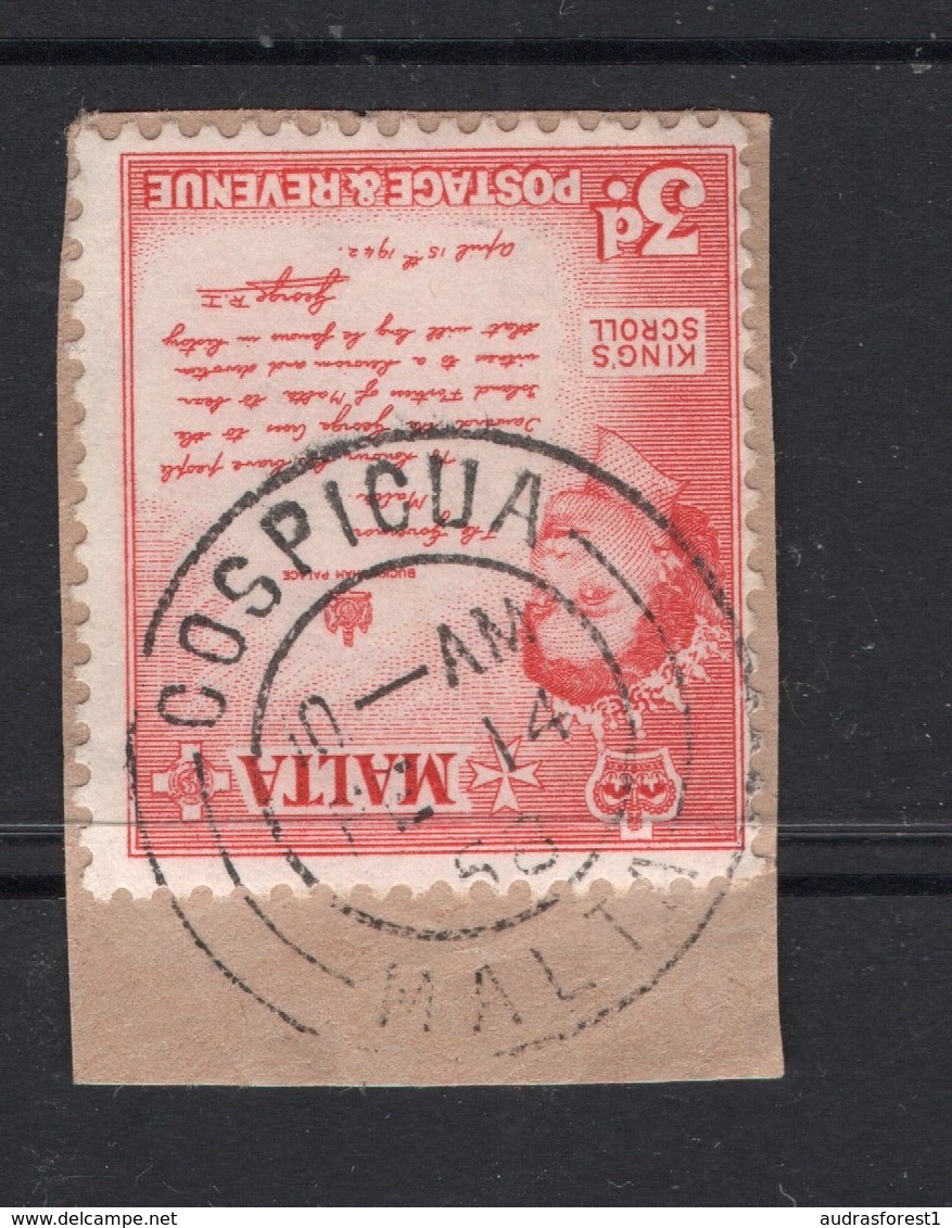 3d Value QEII MALTA Postally Used Stamps On Paper FROM COSPICUA, Dated February 14 1958 - Malte (...-1964)