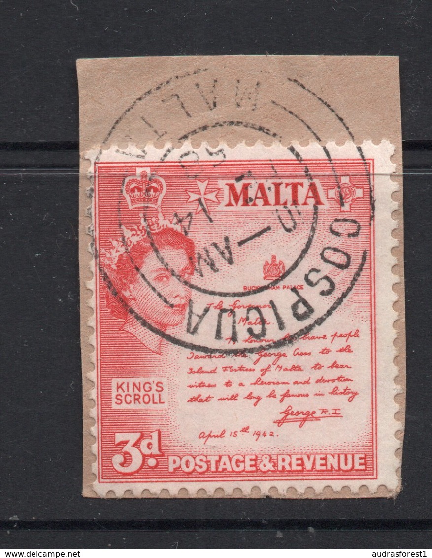 3d Value QEII MALTA Postally Used Stamps On Paper FROM COSPICUA, Dated February 14 1958 - Malte (...-1964)