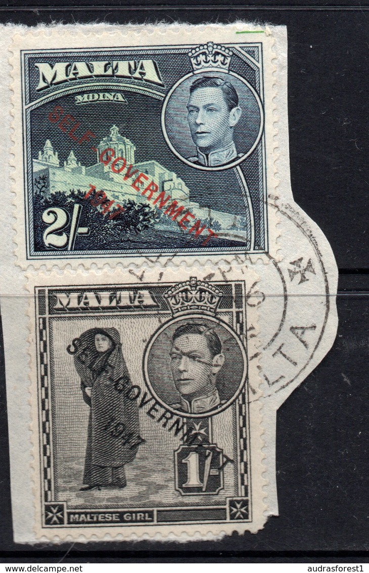 2/-, 1/- Values KGVI MALTA Postally Used Stamps On Paper  Dated VALLETTA, NOV 16 1936, Maltese Cross Postmark - Malte (...-1964)