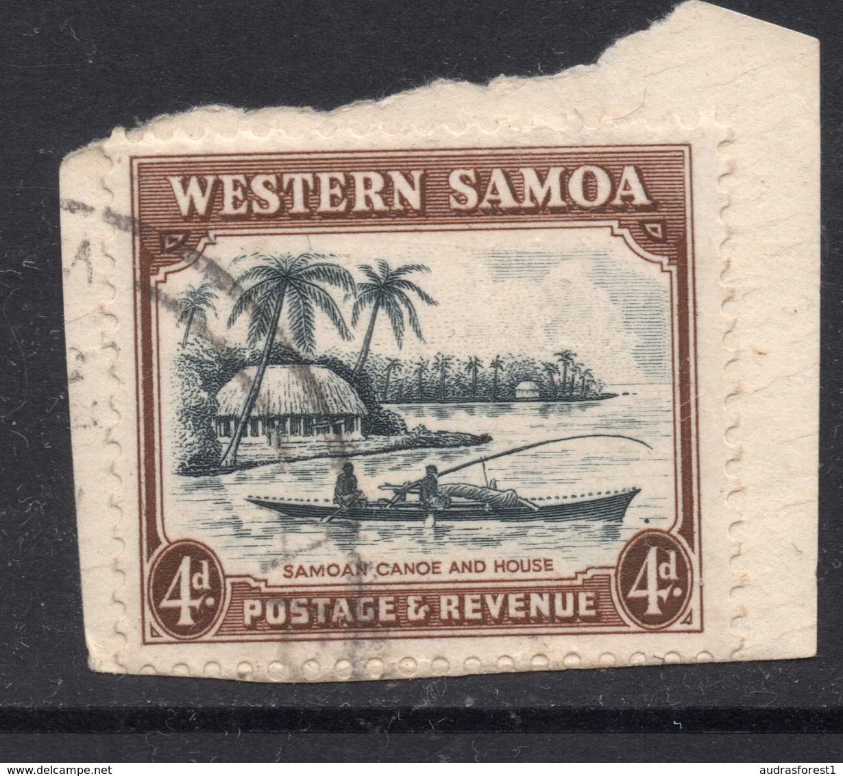 4d Value WESTERN SAMOA Postally Used Stamp On Paper , Postmarked Circa 1935 - Samoa