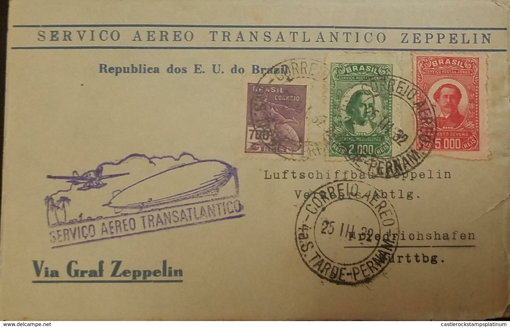 O) 1932 BRAZIL, TRANSATLANTICO ZEPPELIN -LUFTSCHIFFBAU ZEPPELIN MERCURY SC 256 700r, BARTHOLOMEU DE GUSMAO SC C22 2000r, - Covers & Documents