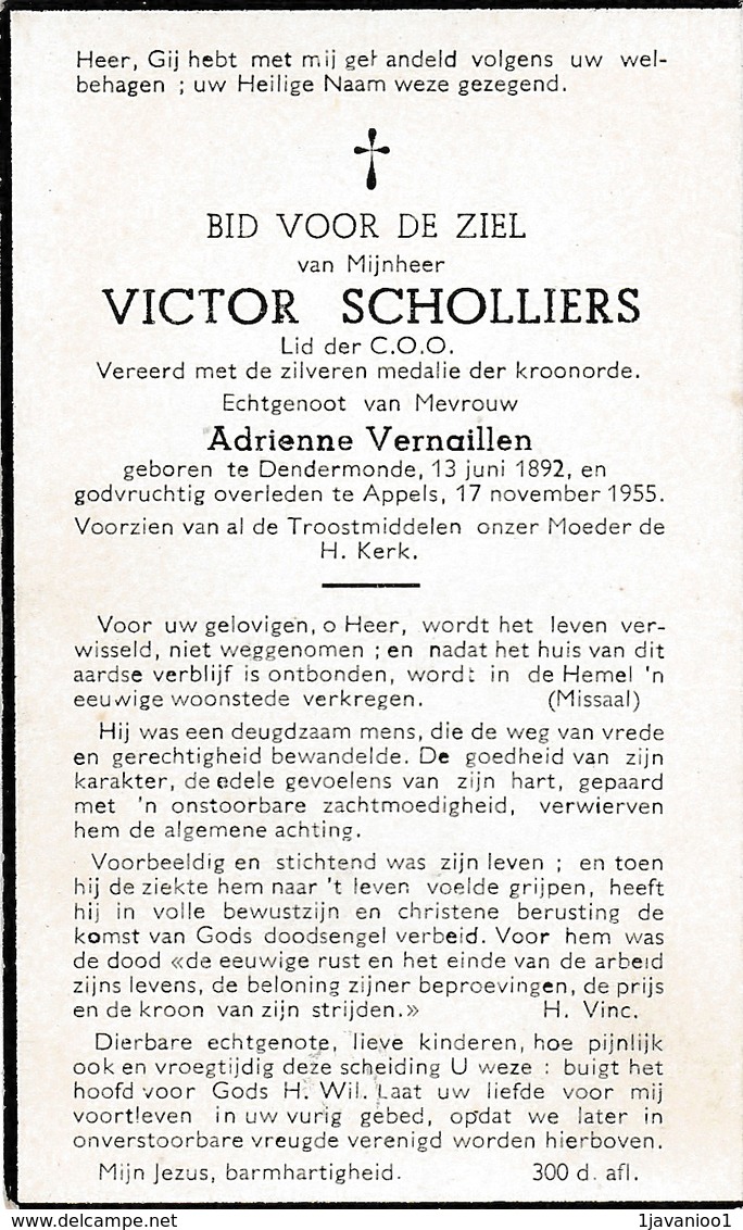 Dendermonde, Appels, 1955, Victor Scholliers, Vernaillen - Andachtsbilder