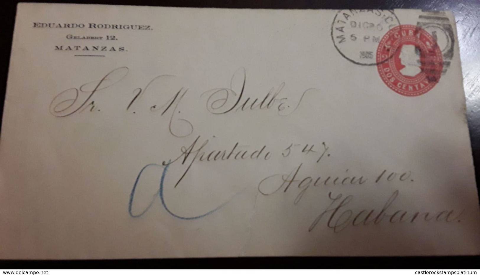 O) 1902 CUBA- CARIBBEAN, SPANISH ANTILLES, US OCCUPATION, PRIVATE POSTAL STATIONERY COLUMBUS 2c, EDUARDO RODRIGUEZ , FRO - Lettres & Documents