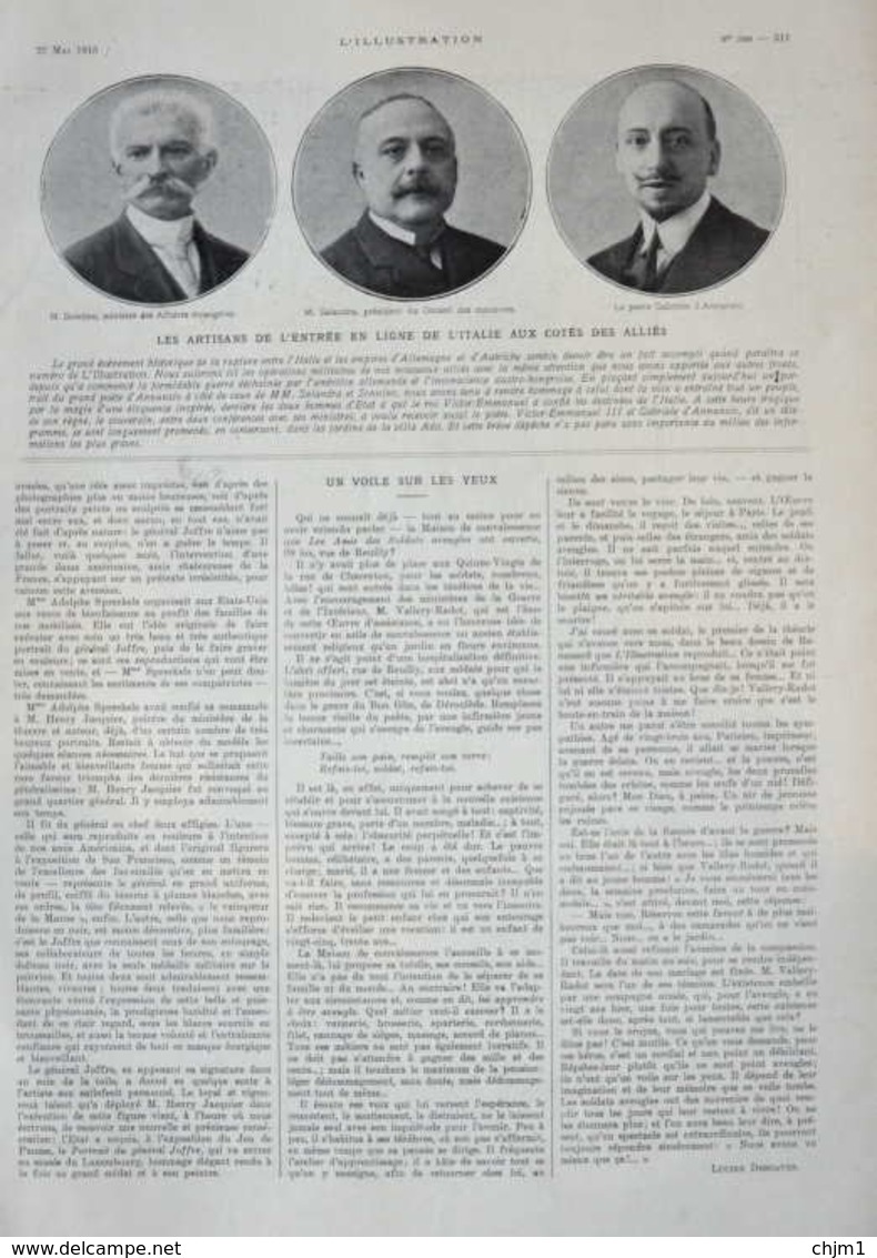 Italie - Le Poète Gabriele D'Annunzio - M. Salandra, Président Du Conseil - M. Sonnino, Ministre - Page Original 1915 - Historical Documents