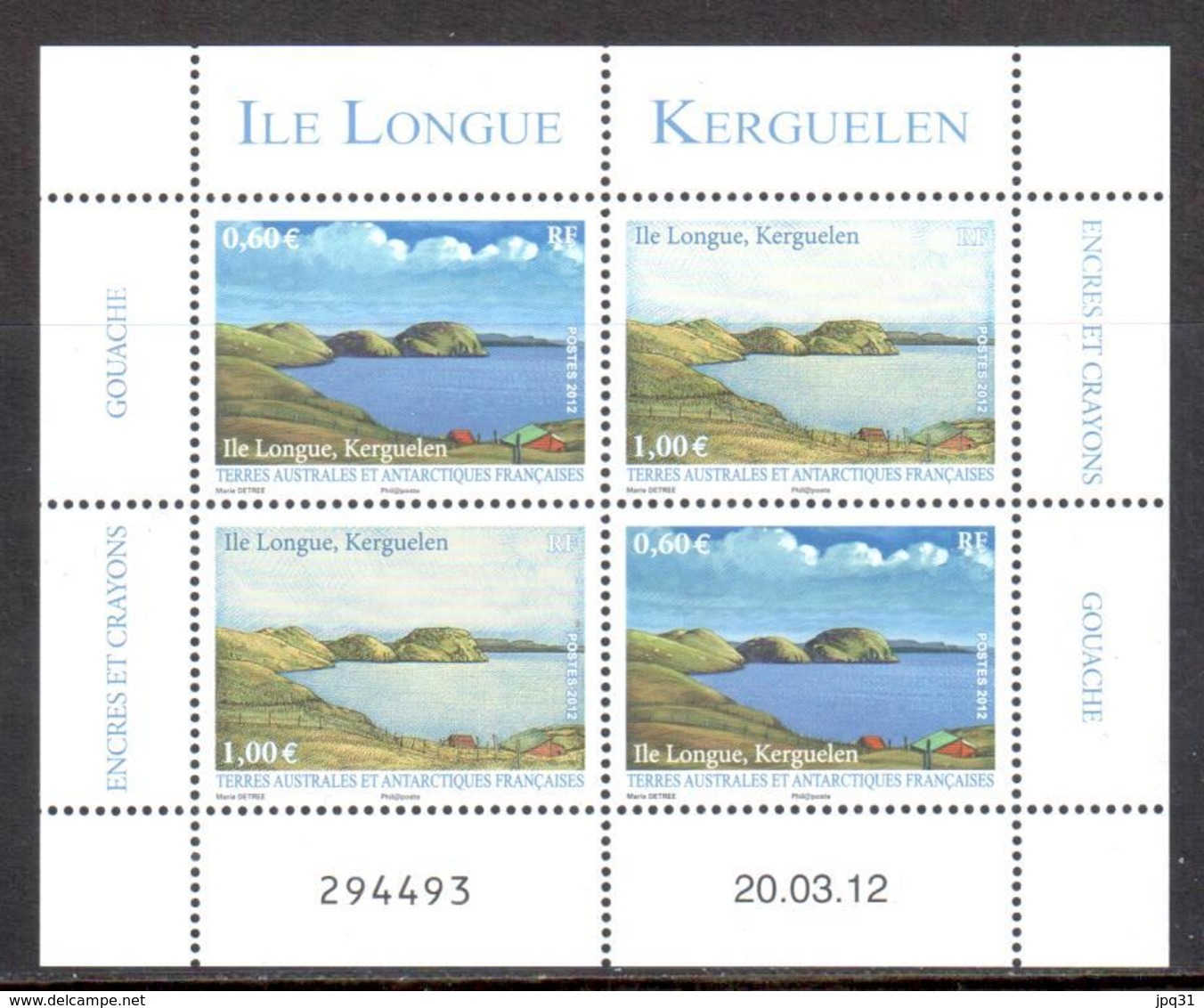 TAAF - 2012 - Feuillet Vue De L'Ile Longue (Kerguelen), à L'encre Et à La Gouache ** - Unused Stamps