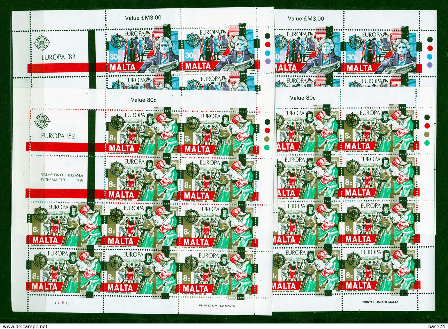 1982 Malta EUROPA CEPT EUROPE 20 Serie Di 2v. MNH** In 4 Minifogli 4 Minisheets - 1982