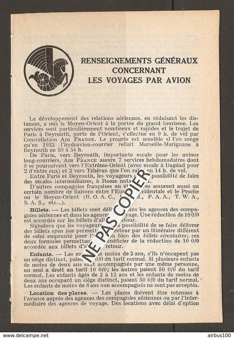 AIR FRANCE LIVRET 12 Pages 1956 MOYENT ORIENT RENSEIGNEMENTS GENERAUX VOYAGES En AVIONS - PARIS BEYROUTH Etc .... - Other & Unclassified