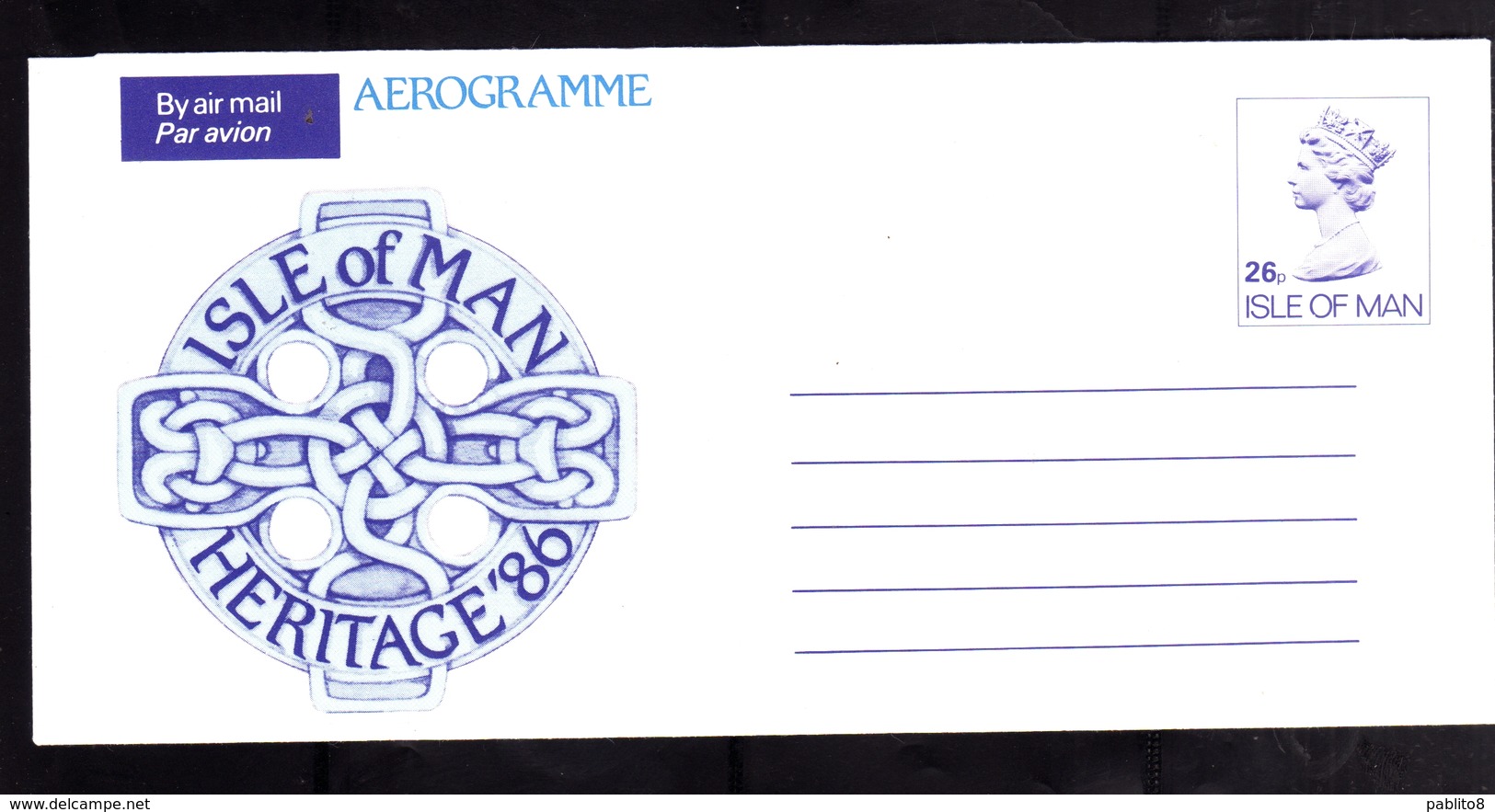 ISLE OF MAN ISOLA 1986 HERITAGE '86 AEROGRAM AEROGRAMME AIR LETTER AEROGRAMMA 26p UNUSED NUOVO - Isola Di Man