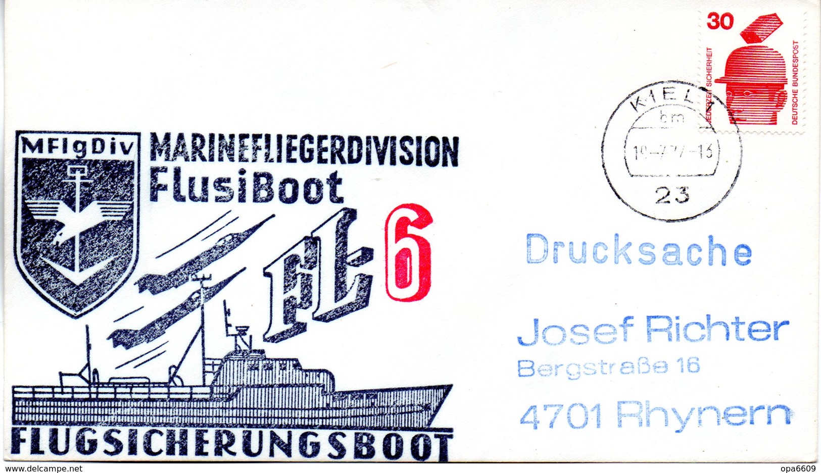 (FC-3) BRD Cachetumschlag Bundeswehr "MFG5 MARINEFLIEGERDIVISION MFlgDiv FlusiBoot FL-6" EF BRD TSt 19.7.1977 KIEL 1 - Briefe U. Dokumente