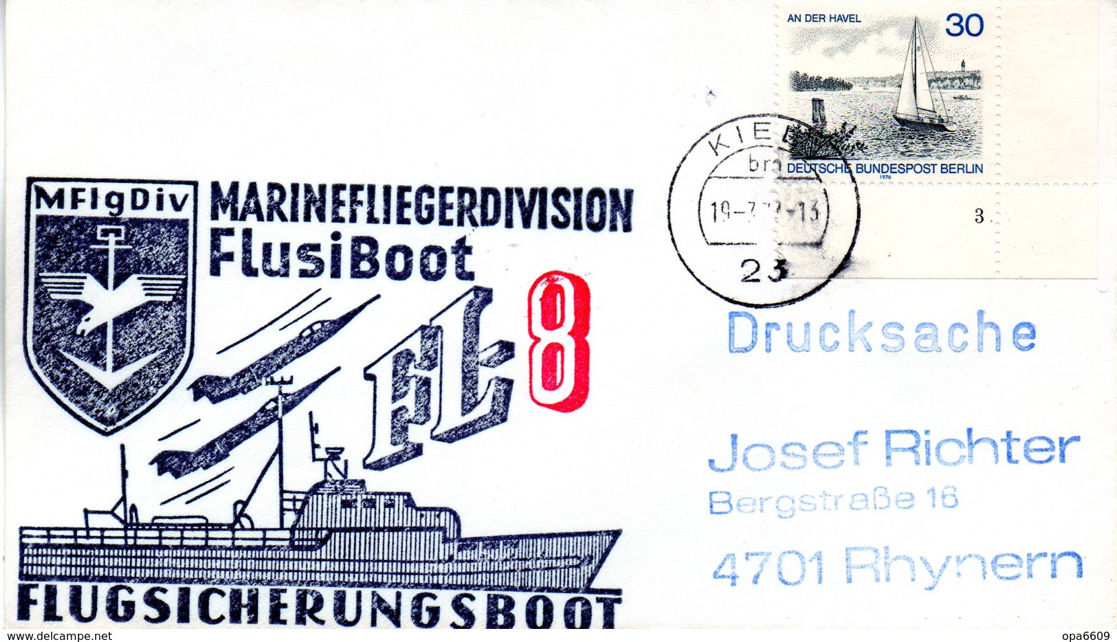 (FC-3) BRD Cachetumschlag Bundeswehr "MFG5 MARINEFLIEGERDIVISION MFlgDiv FlusiBoot FL-8" EF WB TSt 19.7.1977 KIEL 1 - Briefe U. Dokumente