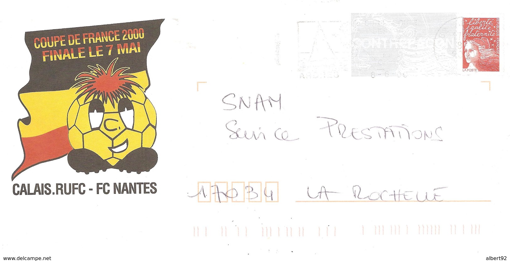 2000 Finale De La Coupe De France De Football : Calais / Nantes:entier-postal / PAP. - Storia Postale