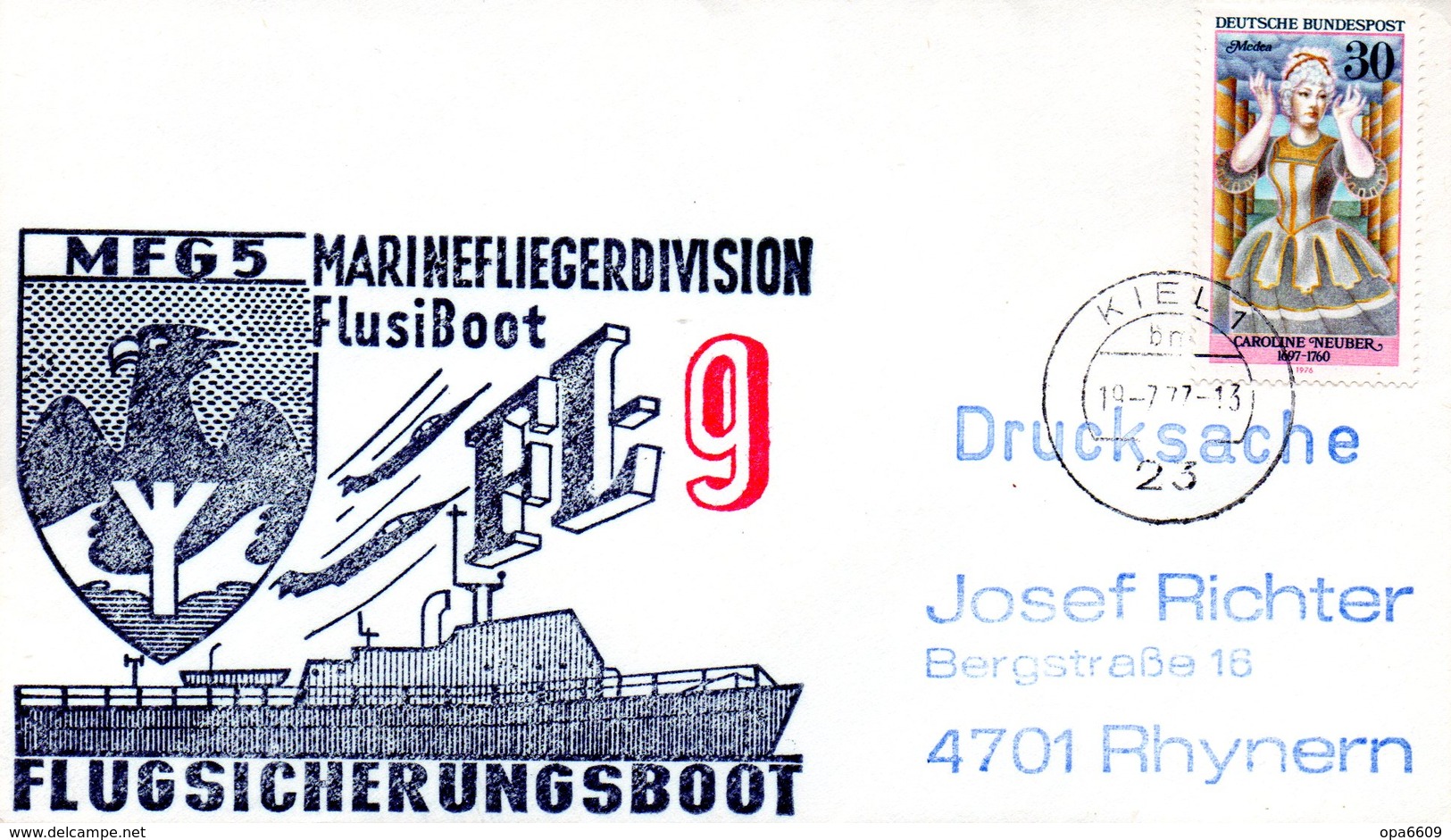 (FC-3) BRD Cachetumschlag Bundeswehr "MFG5 MARINEFLIEGERDIVISION MFlgDiv FlusiBoot FL-9" EF BRD TSt 19.7.1977 KIEL 1 - Briefe U. Dokumente