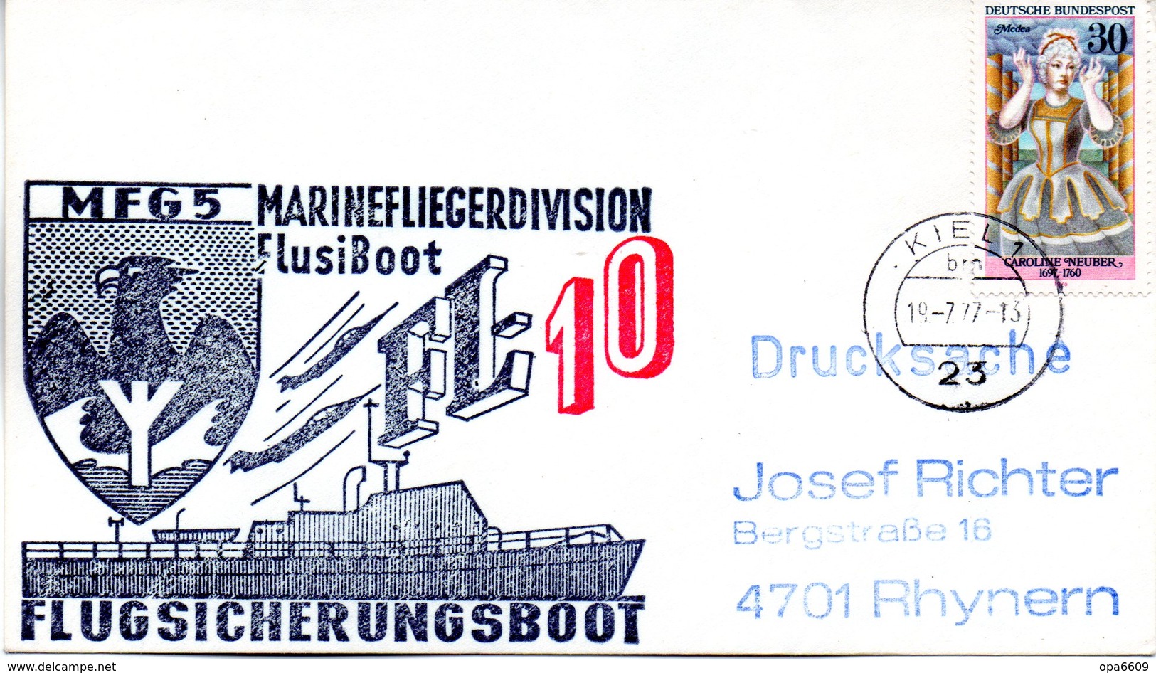 (FC-3) BRD Cachetumschlag Bundeswehr "MFG5 MARINEFLIEGERDIVISION MFlgDiv FlusiBoot FL-10" EF BRD TSt 19.7.1977 KIEL 1 - Briefe U. Dokumente