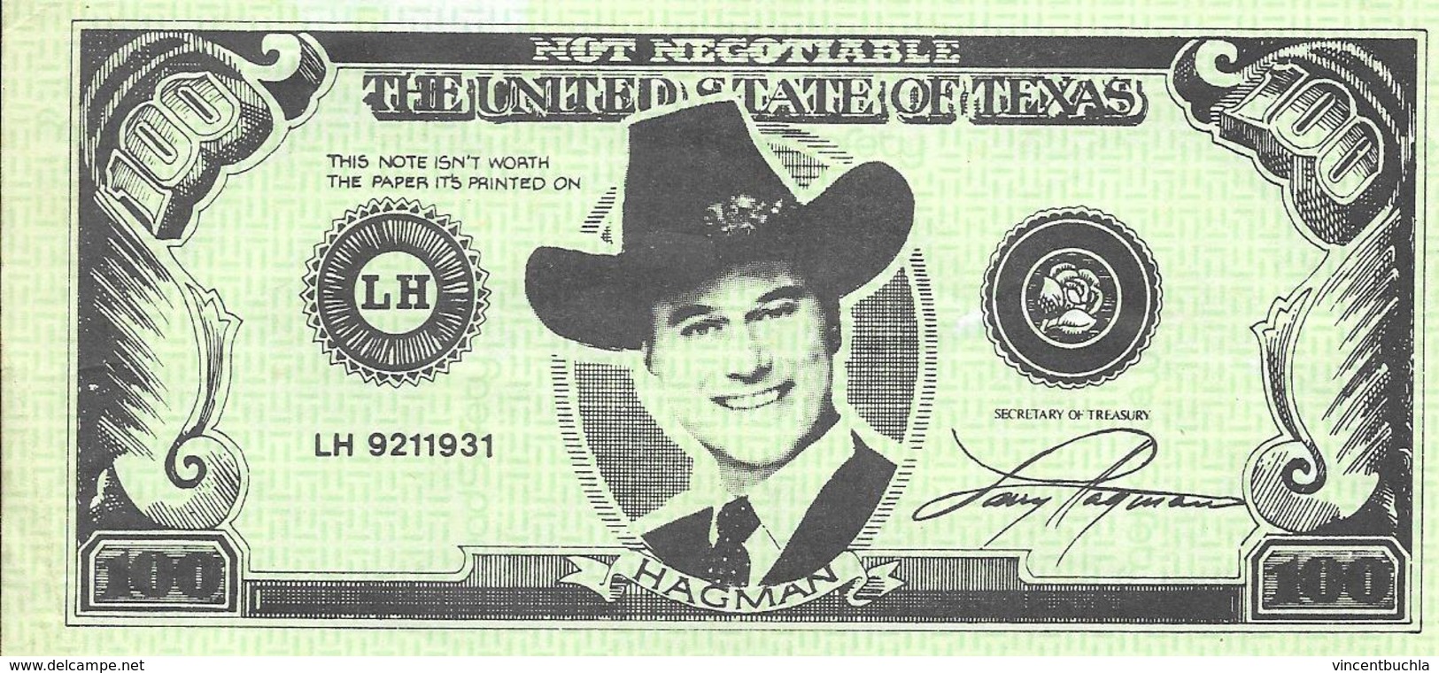 Fac Similé Billet 100 Dollar One Hundred Note Lary Hagman Southfork Ranch Dallas JR - Specimen