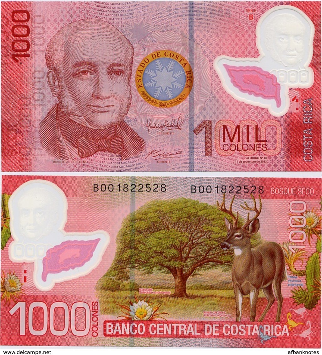 COSTA RICA       1000 Colones       P-274b       11.9.2013 (2017)       UNC  [Prefix: B] - Costa Rica