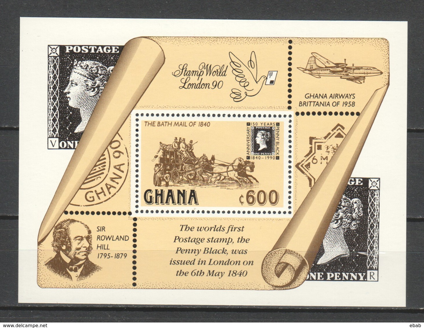 Ghana 1990 Mi Block 156 MNH STAGE COACH - STAMP ON STAMP - Stamps On Stamps