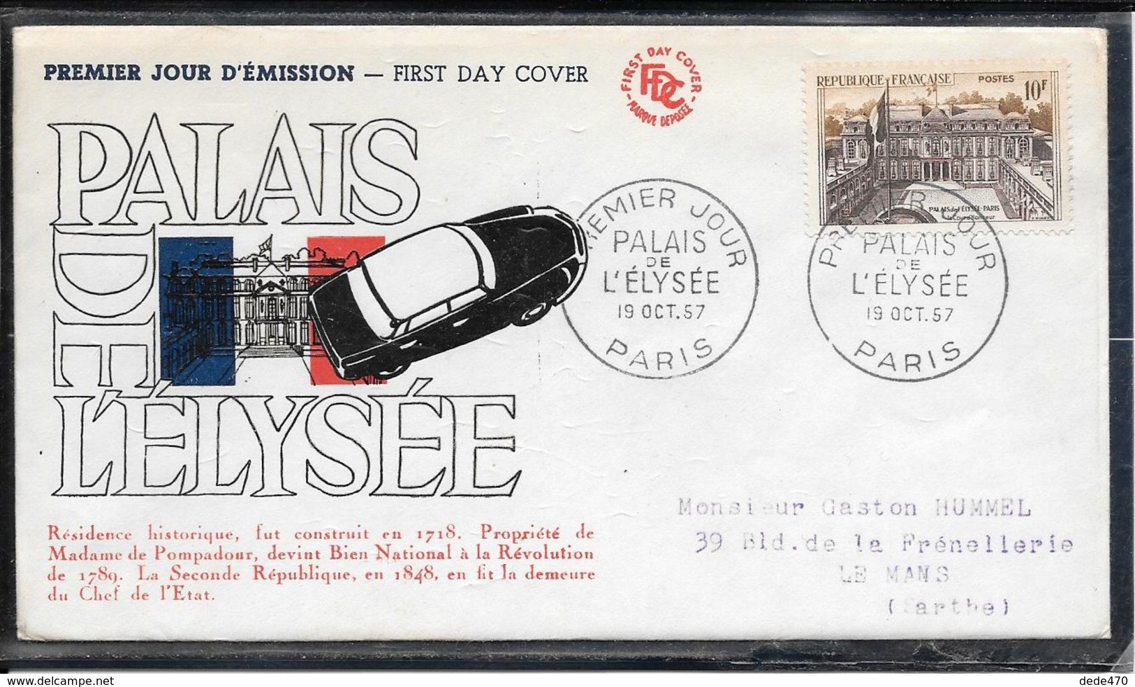 FDC 1957 - 1126  PALAIS De L'ELYSÉE à PARIS - 1950-1959