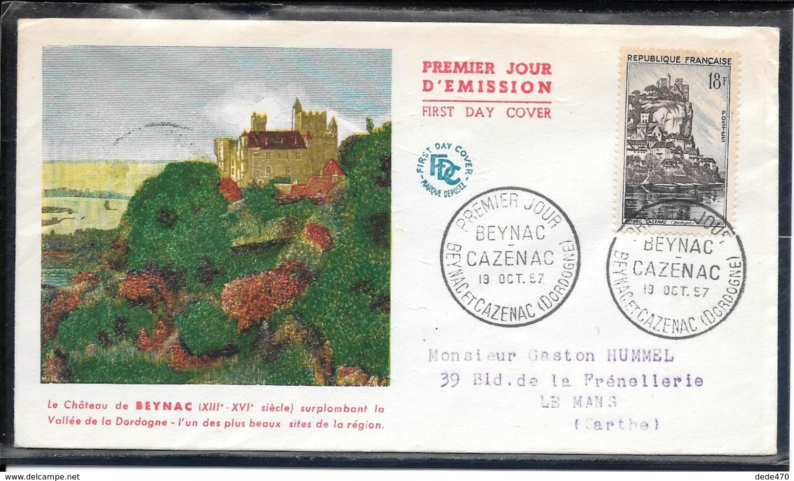 FDC 1957 - 1127  BEYNAC - CAZENAC - 1950-1959