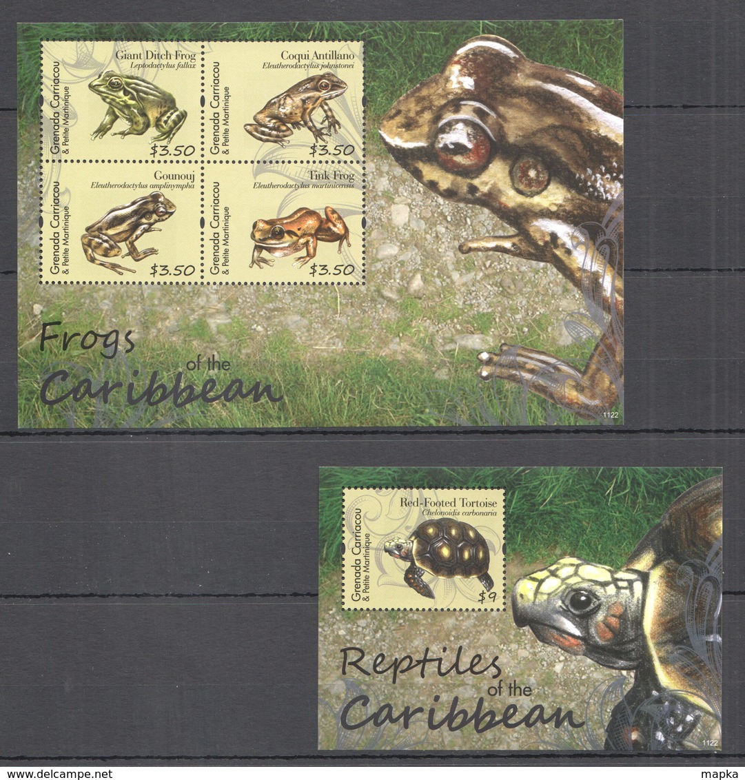 B882 2011 GRENADA CARRIACOU FAUNA REPTILES & FROGS OF THE CARIBBEAN KB+BL MNH - Frogs