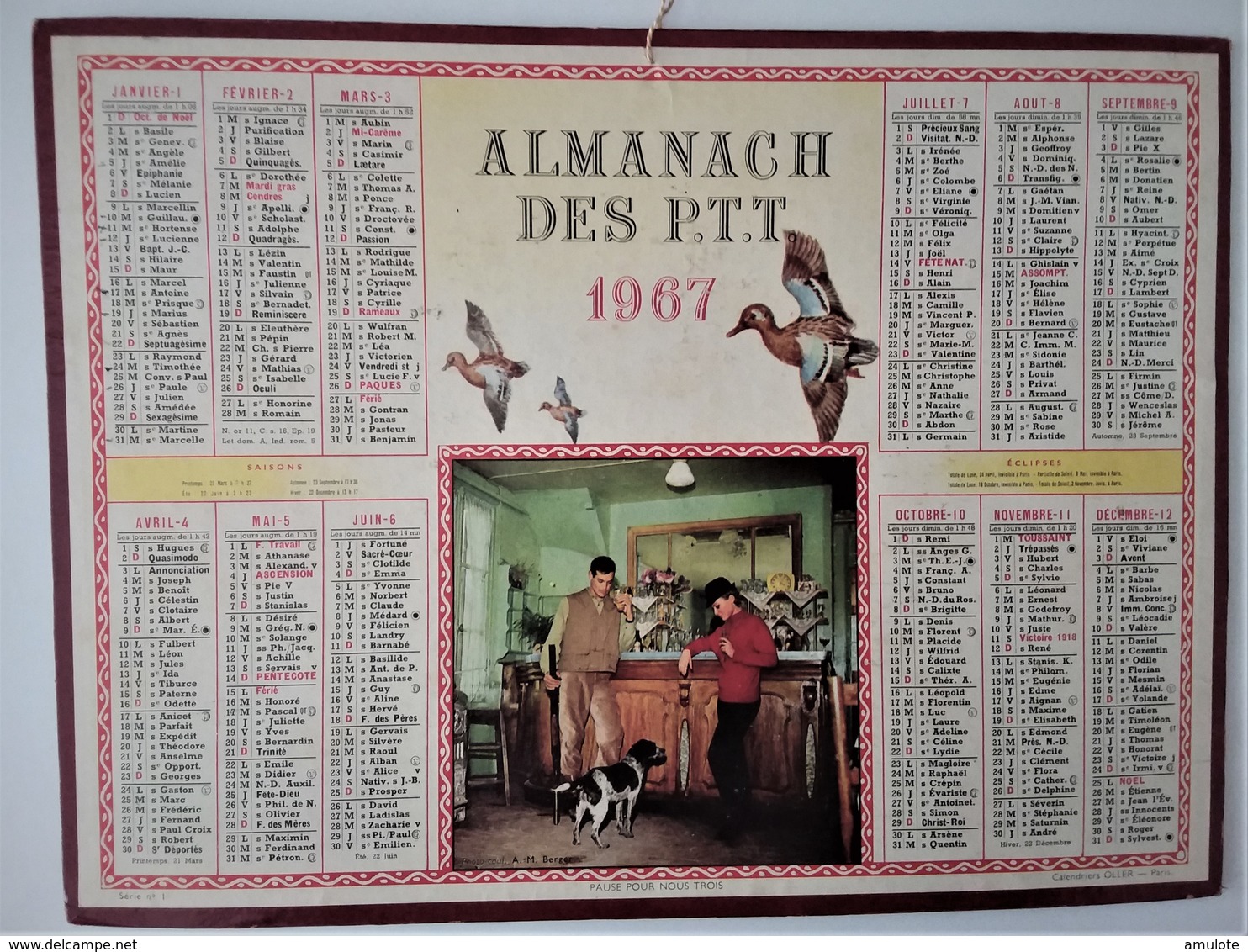 Calendrier Oller Almanach Des PTT 1967 - Grand Format : 1961-70