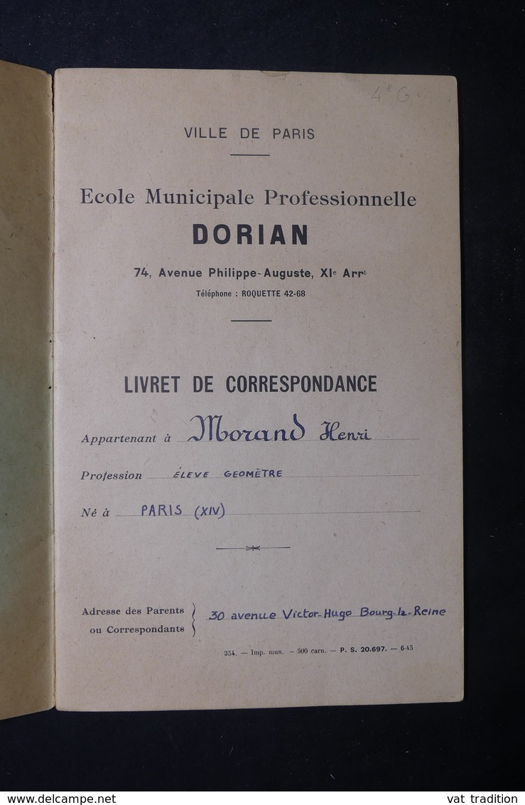 FRANCE- Livret De Correspondance De L 'école Municipale Professionnelle De Dorian En 1945/47  - L 37574 - Sammlungen