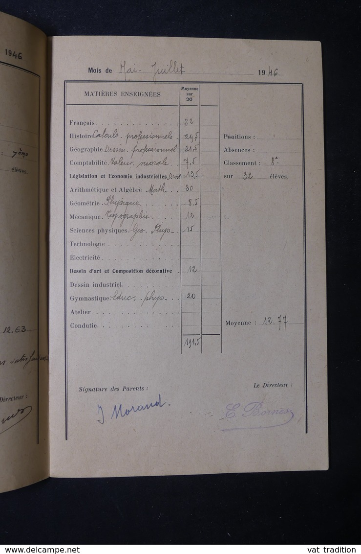 FRANCE- Livret de correspondance de l 'école Municipale Professionnelle de Dorian en 1945/47  - L 37574