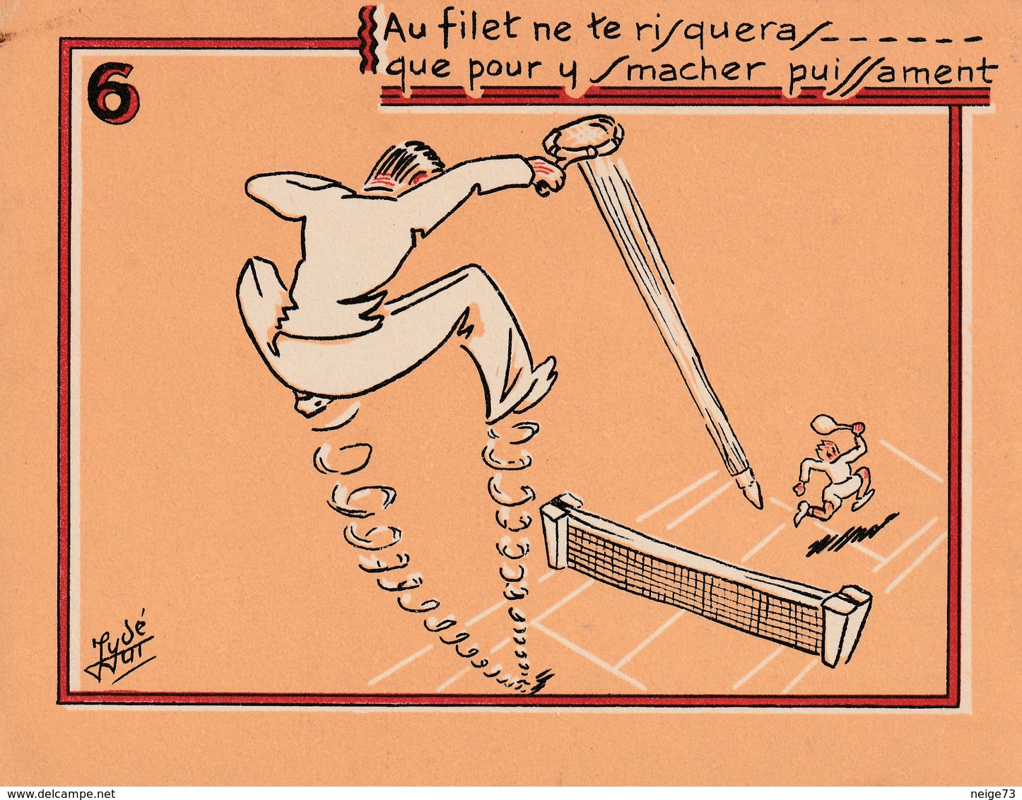 série de 10 grandes images sur le thème du tennis - illustrées par Jydé - 1941 - humour